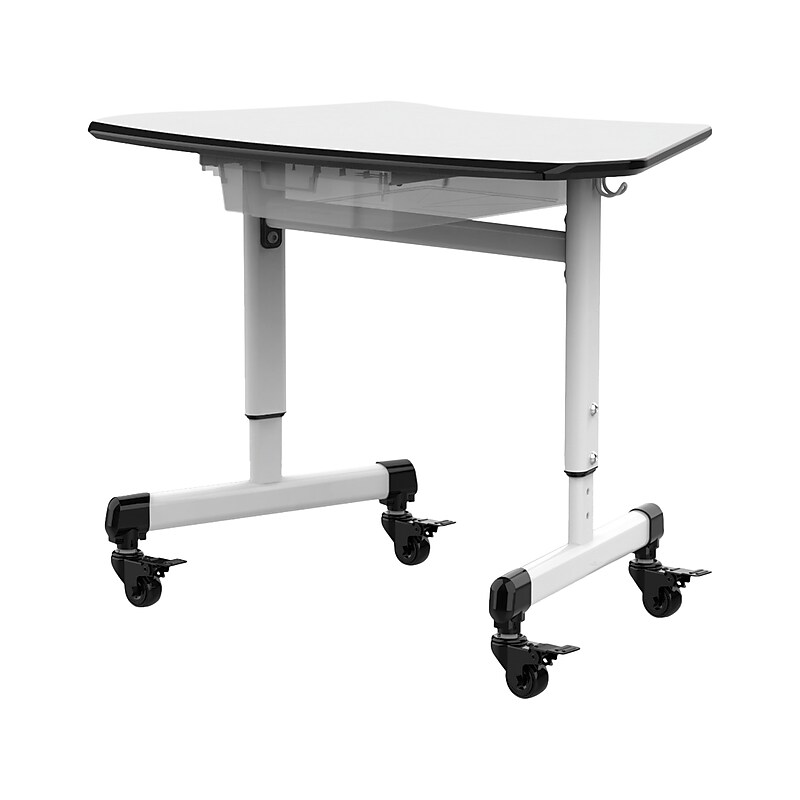 Luxor 29"W Height-Adjustable Trapezoid Student Desk with Drawer, White/Black (MBS-DESK) image 1