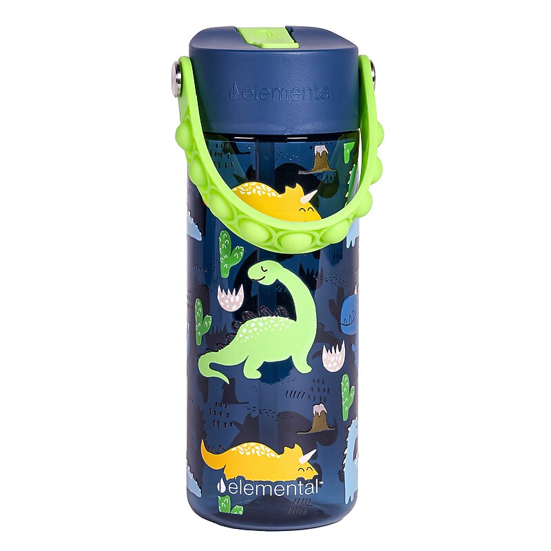Elemental Splash Pop Plastic Water Bottle, 18 oz., Dinosaur Navy (EMLETR18DNN12P) image 1