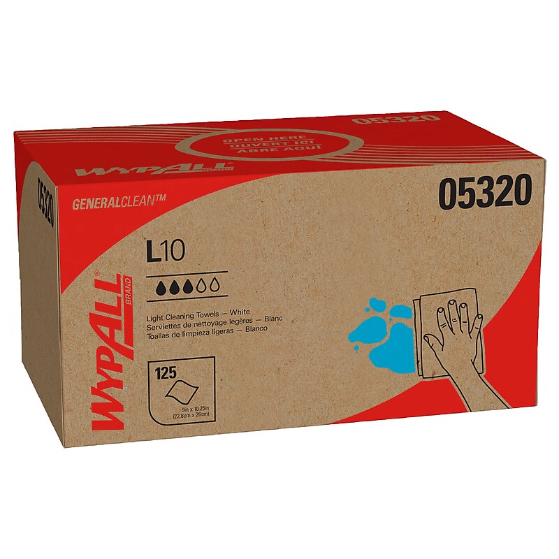 WypAll GeneralClean L10 Paper Cleaning Wipers, 10.5" x 9", White, 125 Wipers/Box (05320) image 1