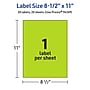 Avery Printable Rectangle Multipurpose Labels, 8.5" x 11", Bright Green, 20/Pack (94269)~#|#~8BED38FB-B9A9-4156-BDB376D1A0EFACF9_sc7