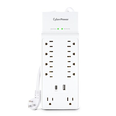 CyberPower P1004UC15 Home Office 10-Outlet Surge Protector, 1-USB-C and USB-A Port, 4 ft. Cord, 2400J Surge Suppression, White Simolary simolary.com