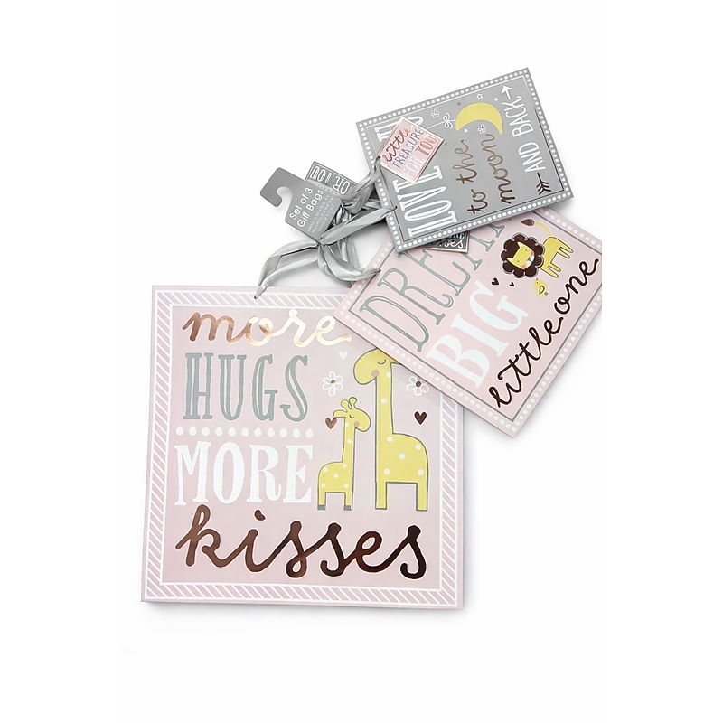 Votum Baby Celebration Pink Giraffe & Lion Large Gift Bags, Assorted Colors, 48 Bags/Carton (S2032-0099) image 1