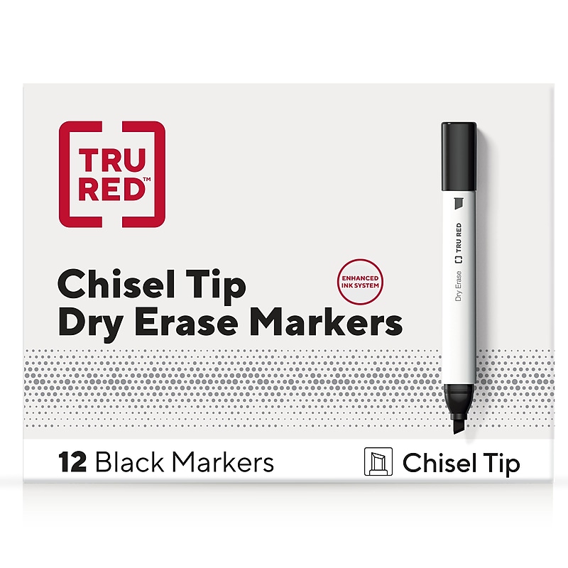 TRU RED™ Tank Dry Erase Markers, Chisel Tip, Black, 12/Pack (TR61440-CC) image 1