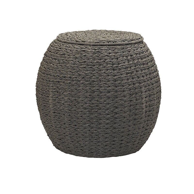Household Essentials Handwoven Paper Rope Barrel Wicker Storage Basket Side Table, Gray (ML-4222) image 1