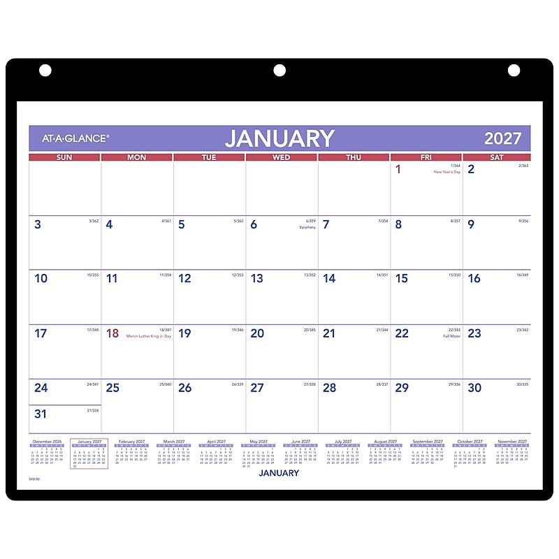 2027 AT-A-GLANCE 11" x 8" Monthly Wet Erase Desk or Wall Calendar, White/Purple (SK8-00-27) image 1
