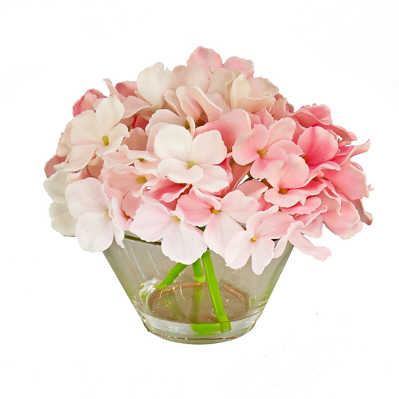 National Tree Company 8" Pink Hydrangea Bouquet in Glass Vase (MT81-7HYD20GLPK) image 1