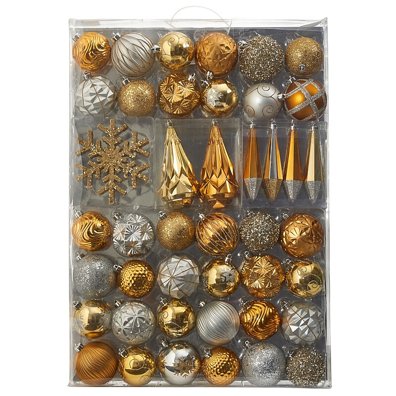 Nearly Natural Holiday Shatterproof Bronze Christmas Tree Ornament Box Set, 52/Set (D1003-BZ) image 1