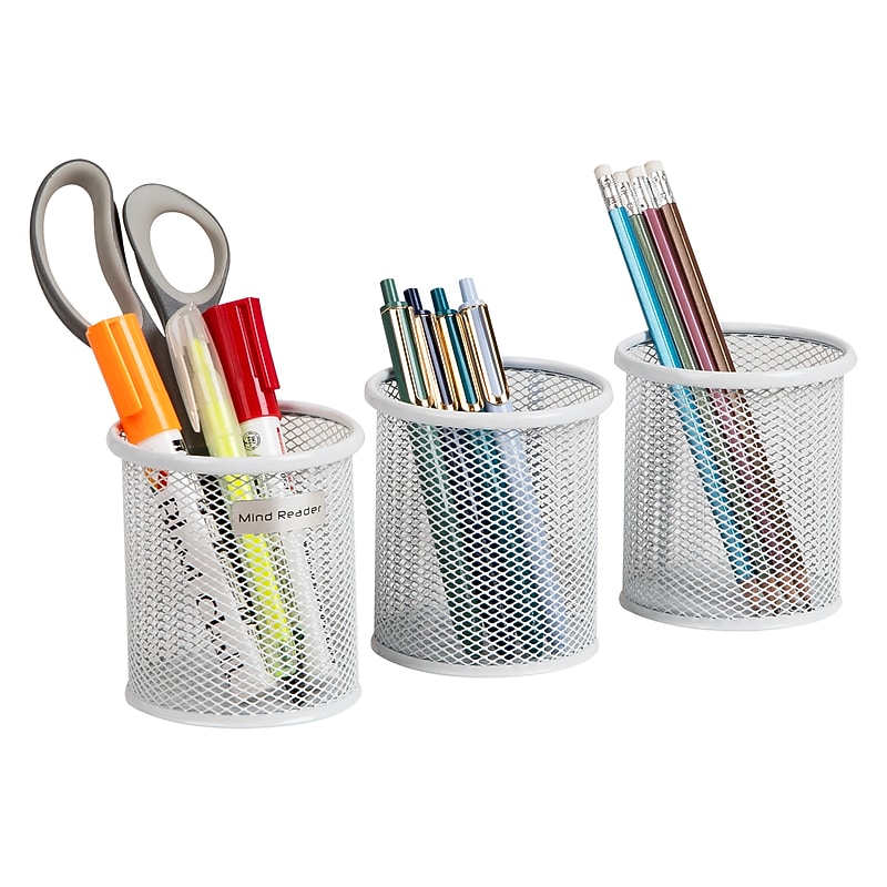 Mind Reader Metal Pen and Accessory Holder Desk Organizer, White, 3-Pieces (CLIPMESH3-WHT) image 1