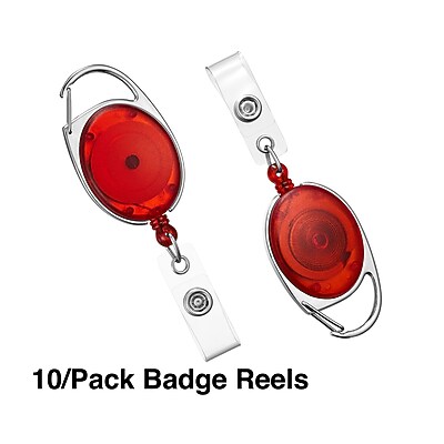 GBC BadgeMates Clear Carabiner Badge Reels - 10 Pack With Retractable Lanyards