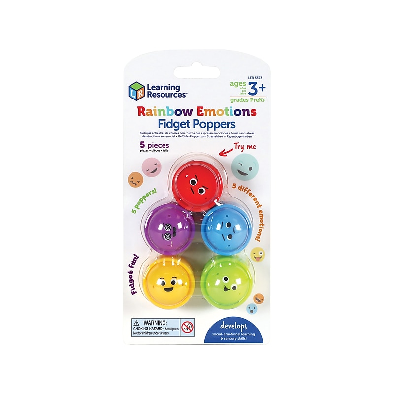 Learning Resources Rainbow Emotion Fidget Poppers, 5/Pack (LER5573) image 1