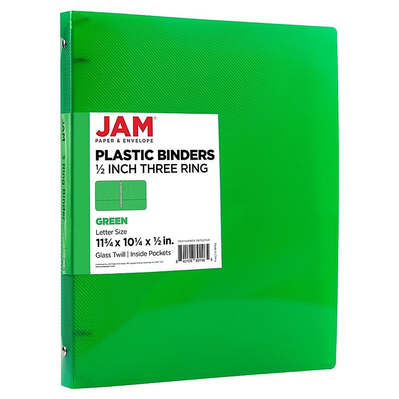 JAM Paper 1/2" 3-Ring Flexible Poly Binder, Green (PB75237GR) image 1