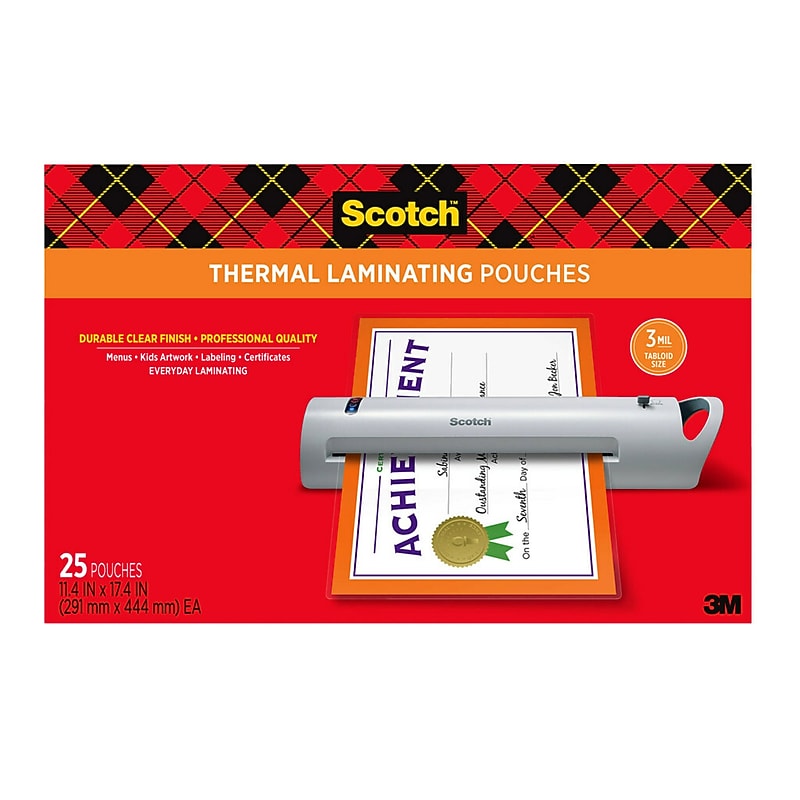 Scotch Menu Laminating Pouches, 3 mil, 17 1/2 x 11 1/2, 25 per Pack