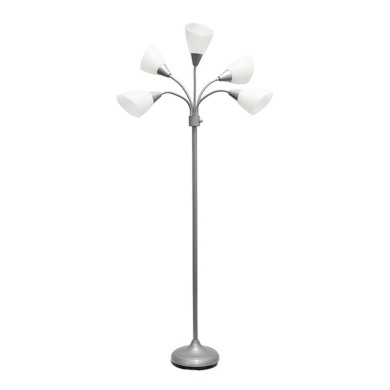 Simple Designs 67" Silver Metal Medusa Floor Lamp with 5 Adjustable White Cone Shades (LF2006-SVW) image 1