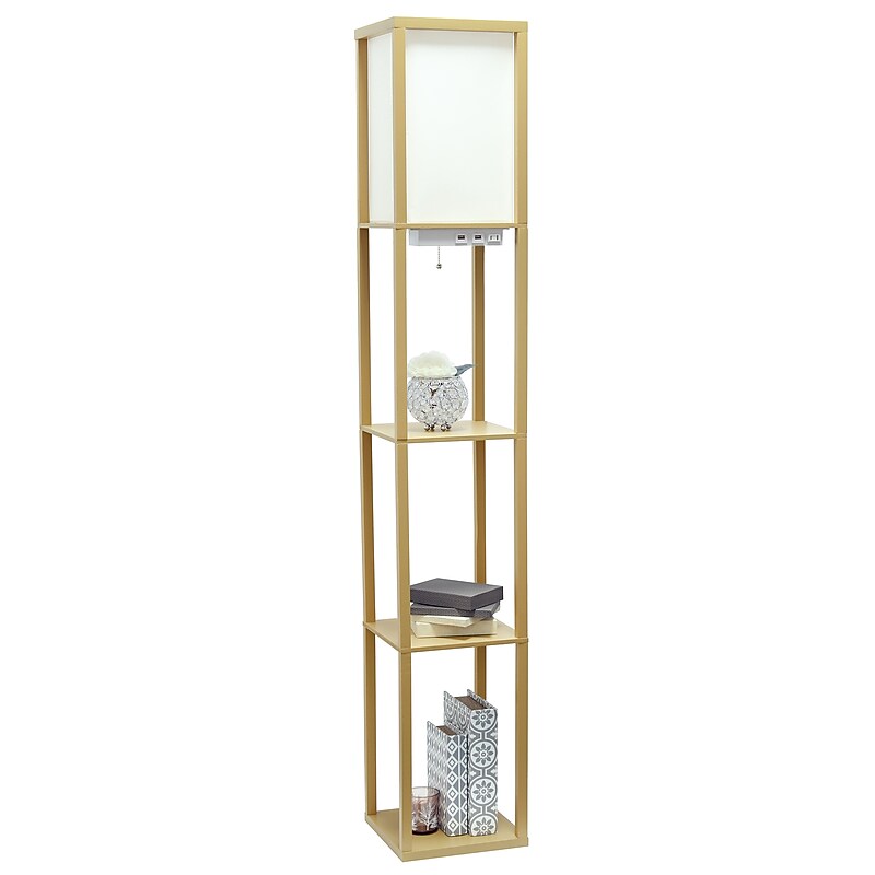 Simple Designs Etagere Organizer 62.5" Floor Lamp with Rectangular Shade, Tan (LF1037-TAN-CCLB) image 1