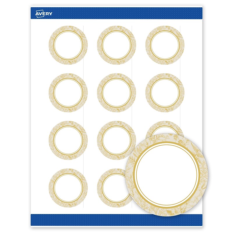 Avery Round Laser/Inkjet Multipurpose Labels, 2" Dia., White, 120/Pack (19479371063) image 1