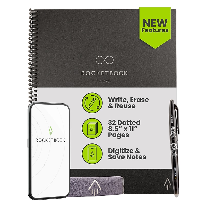 Rocketbook Core Smart Notebook, 8.5" x 11", Dot-Grid Ruled, 32 Pages, Black (EVR-L-RC-A-FR) image 1