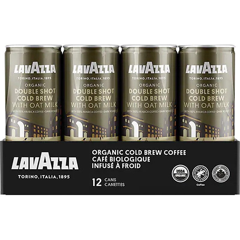 Lavazza Double Shot Oat Milk Cold Brew Coffee, Dark Roast, 8 fl. oz., 12/Carton (2121) image 1