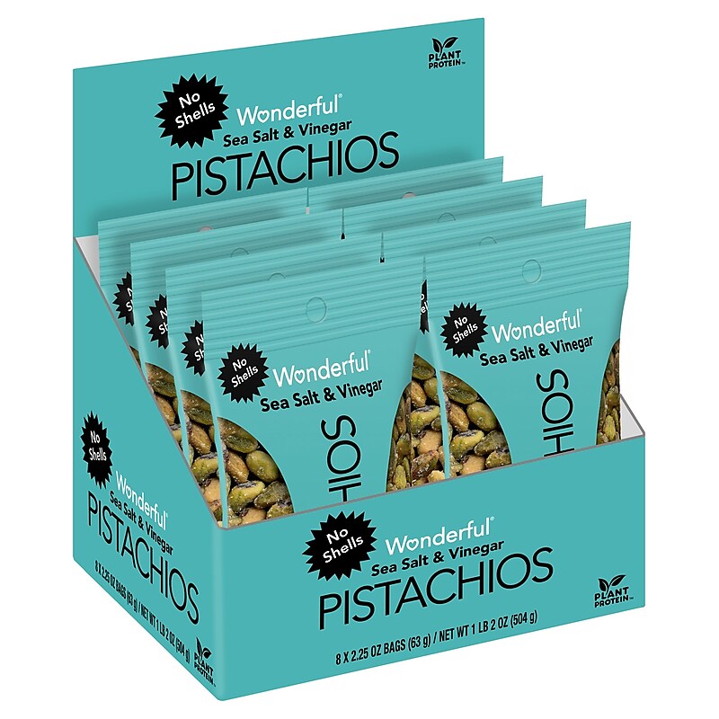Wonderful Pistachios Sea Salt & Vinegar, 2.25 oz., 8 Bags/Box (PAR70033) image 1