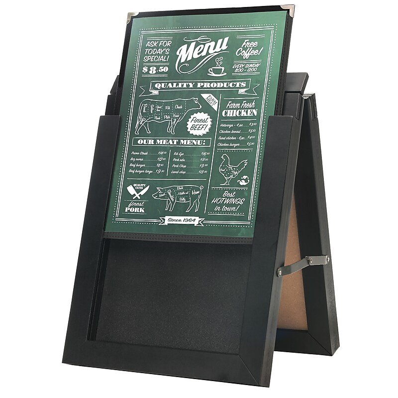 Excello Global Products Double-Sided Tabletop A-Frame Chalkboard and Menu Holder, 11" x 14", Black (EGP-MENU-AFRAME) image 1