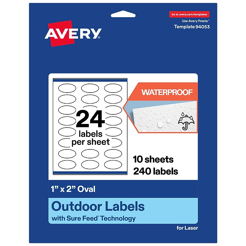 Avery Oval Laser Multipurpose Labels, 1" x 2", White, 240/Pack (19479399180) image 1