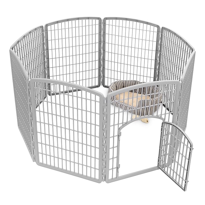 Iris 8-Panel Plastic Pet Playpen, Gray (598768) Staples
