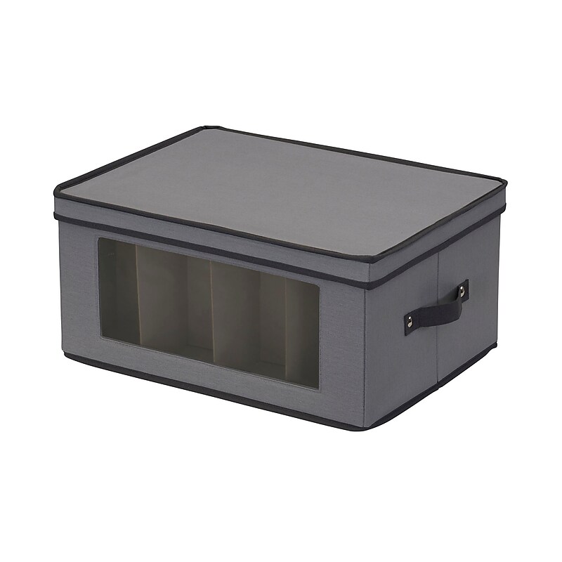 Household Essentials 38.12 Quart Wine Glass Storage Box with Lid, Fabric, Gray (52542-1) image 1