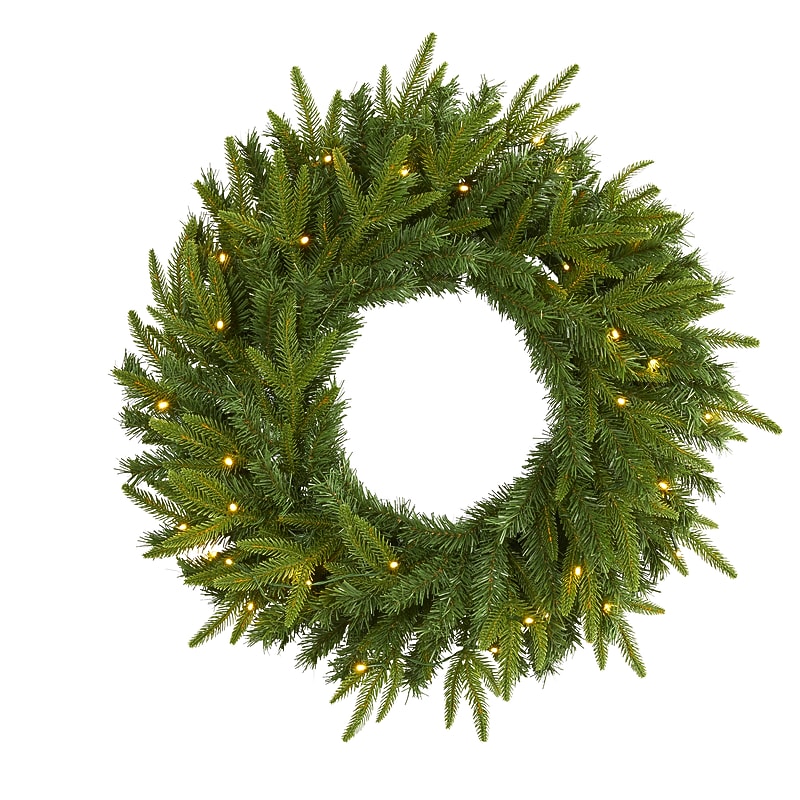 Nearly Natural 24-in Long Pine Artificial Christmas Wreath with 35 Clear LED Lights (W1115) image 1