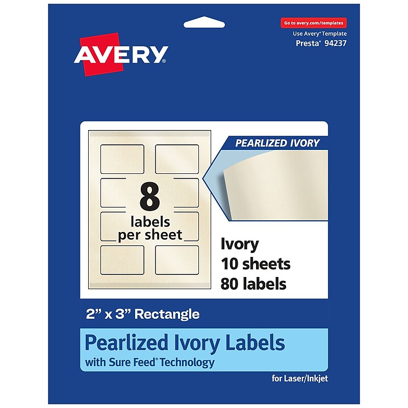 Avery Laser/Inkjet Rectangle Pearlized Labels, 2" x 3", Ivory, 80 Labels/Pack (94237) image 1