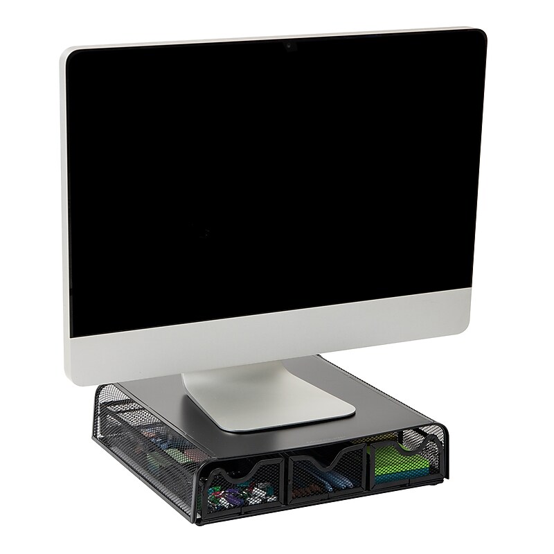 Mind Reader Ventilated Metal Monitor Stand, Up to 22" Monitor, Black (MONMESH-BLK) image 1