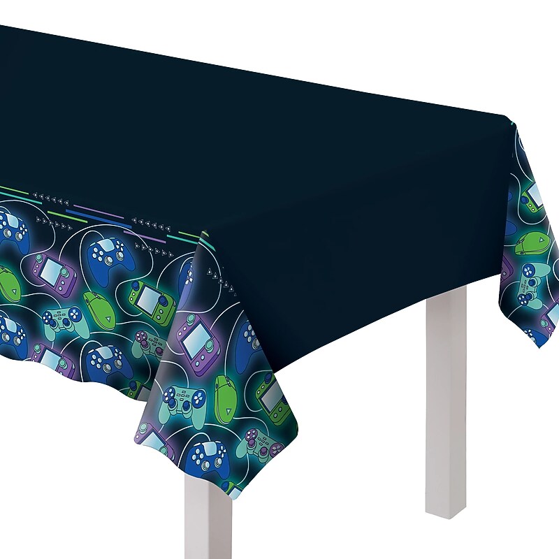 Party City Game On 96" x 54" Plastic Table Cover, Multicolored (AM574899-PC) image 1