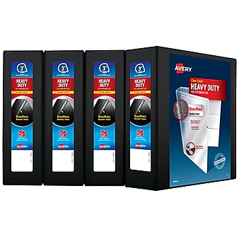 Avery Heavy Duty 3" 3-Ring View Binders, D-Ring, Black, 4/Pack (79693CT)