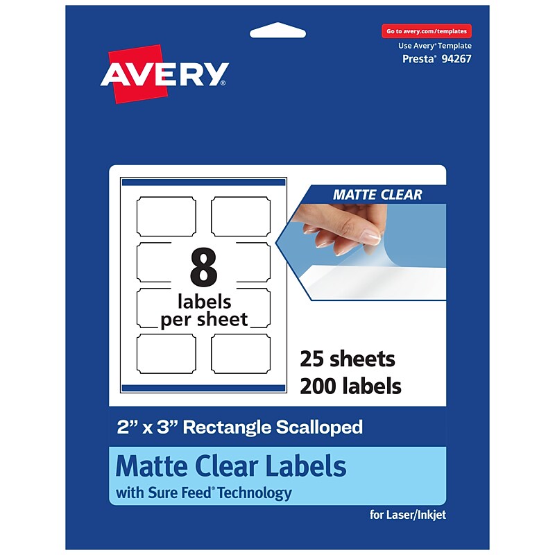 Avery Laser/Inkjet Decorative Edge Multipurpose Labels, 2" x 3", Clear, 200/Pack (94267) image 1