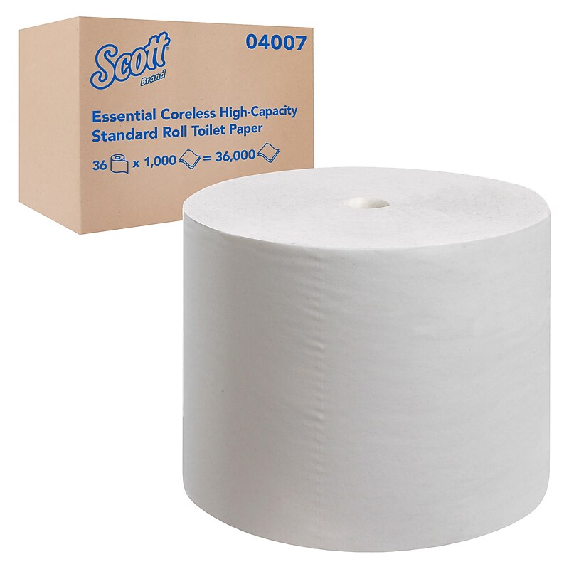 Scott Essential Recycled Coreless Toilet Paper, 2-ply, White, 1000 Sheets/Roll, 36 Rolls/Case (04007) image 1