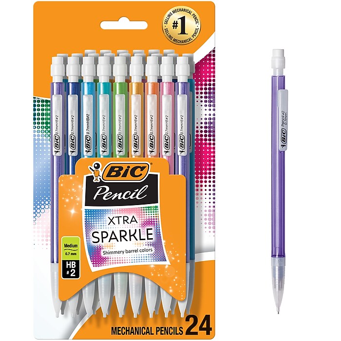 BIC Xtra Sparkle Mechanical Pencils, 0.7mm, #2 Hard Lead, 24/Pack