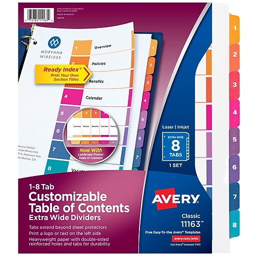 Avery Ready Index Table of Contents ExtraWide Paper Dividers, 18 Tab