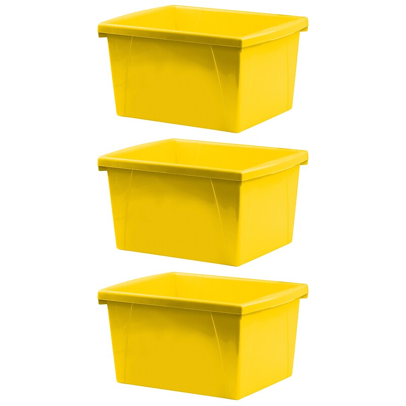 Storex Polypropylene/PP 4 Gallon Classroom Storage Bin, 7.9" x 11.3" x 13.6", Yellow, 3/Bundle (STX61453U06C-3) image 1