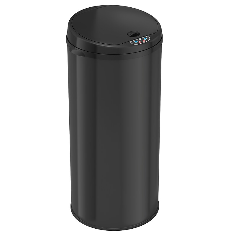 iTouchless Stainless Steel Round Sensor Trash Can with AbsorbX Odor Control System, Black, 13 Gal. (MT13RB) image 1