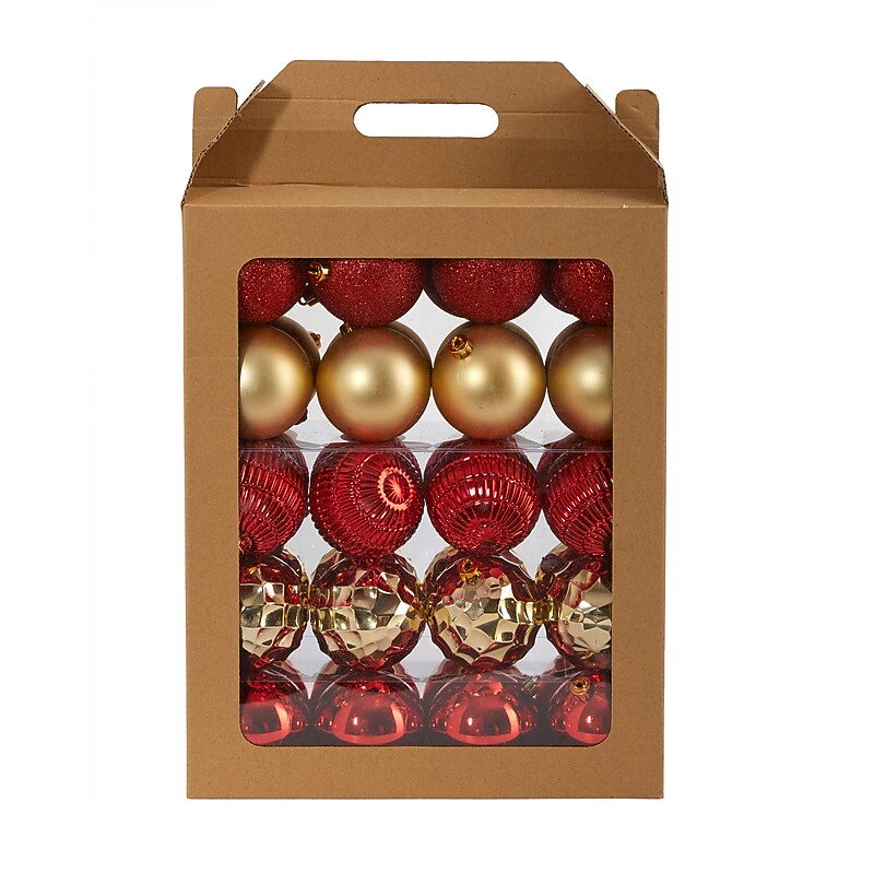 Nearly Natural Holiday Shatterproof Gold Christmas Tree Ornament Box Set, 80mm, 40/Set (D1000-GL) image 1