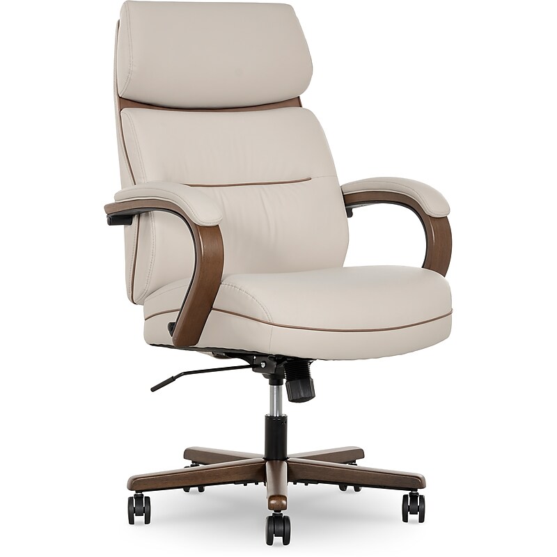 Finch NEO TWO Ergonomic Vegan Leather/Wood Swivel Executive Chair, Cream (52373-CRM) image 1