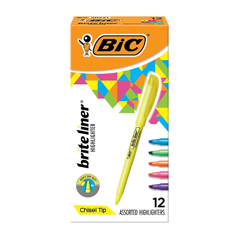 BIC Brite Liner Stick Highlighter, Chisel Tip, Assorted Colors, Dozen (BL11-AST) image 1