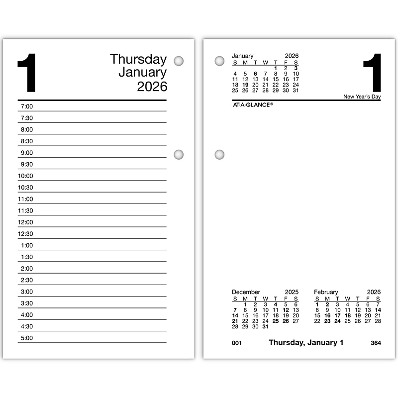 2026 AT-A-GLANCE 6" x 3.5" Daily Calendar Refill Pages, White/Black (E717R-50-26) image 1