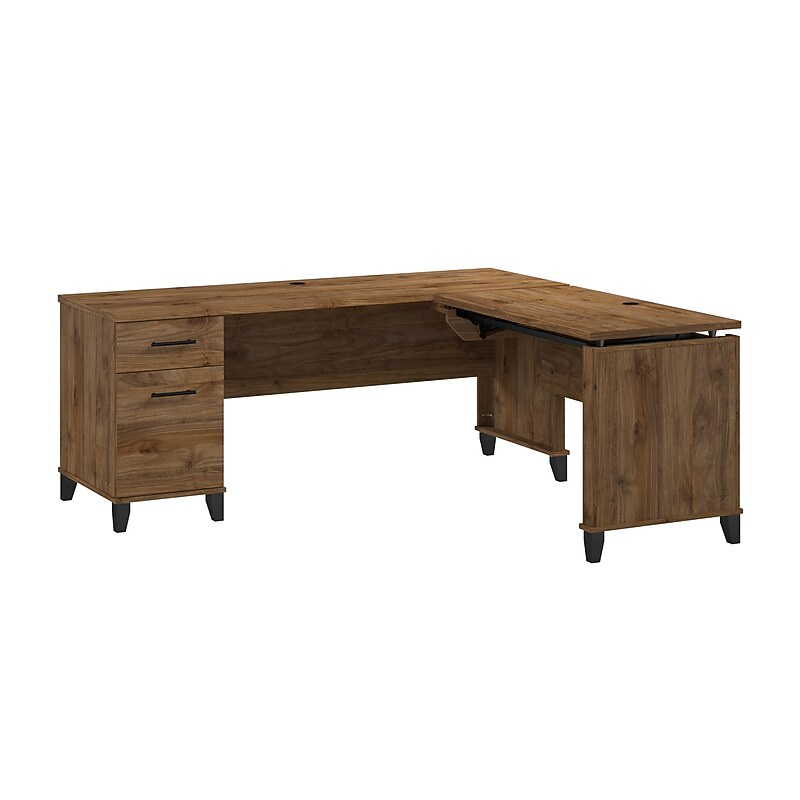 Bush Home Somerset 72W 3 Position Sit to Stand L Shaped Desk, Fresh Walnut (SET014FW) image 1