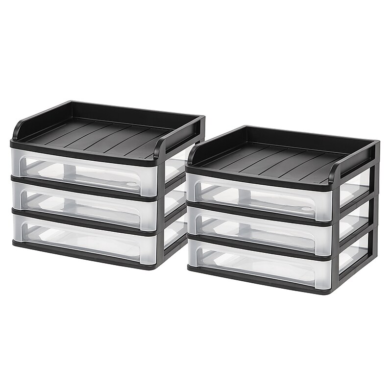 Iris Medium 3-Drawer Desktop Storage, Plastic, Black/Clear, 2/Carton (150181CT) image 1