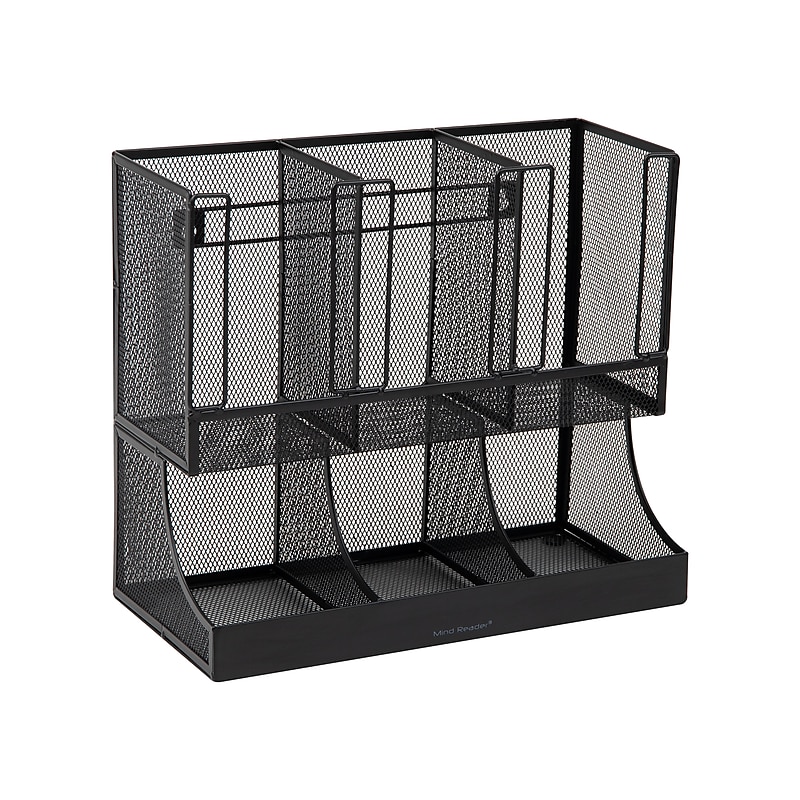 Mind Reader 6 Compartment Metal Coffee Cup and Condiment Organizer, Black (UPMESH-BLK) image 1