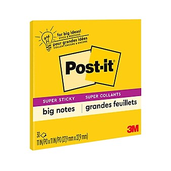 Post-it® Super Sticky Notes, 11" x 11", Bright Yellow, 30 Sheets/Pad, 1 Pad/Pack (BN11)