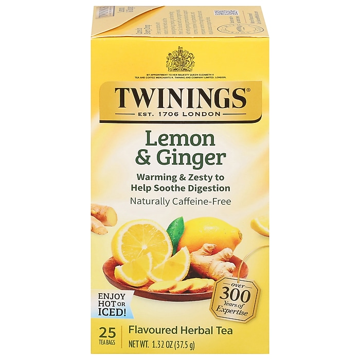 Twinings Lemon & Ginger Caffeine-Free Herbal Tea Bags, 1.32 oz