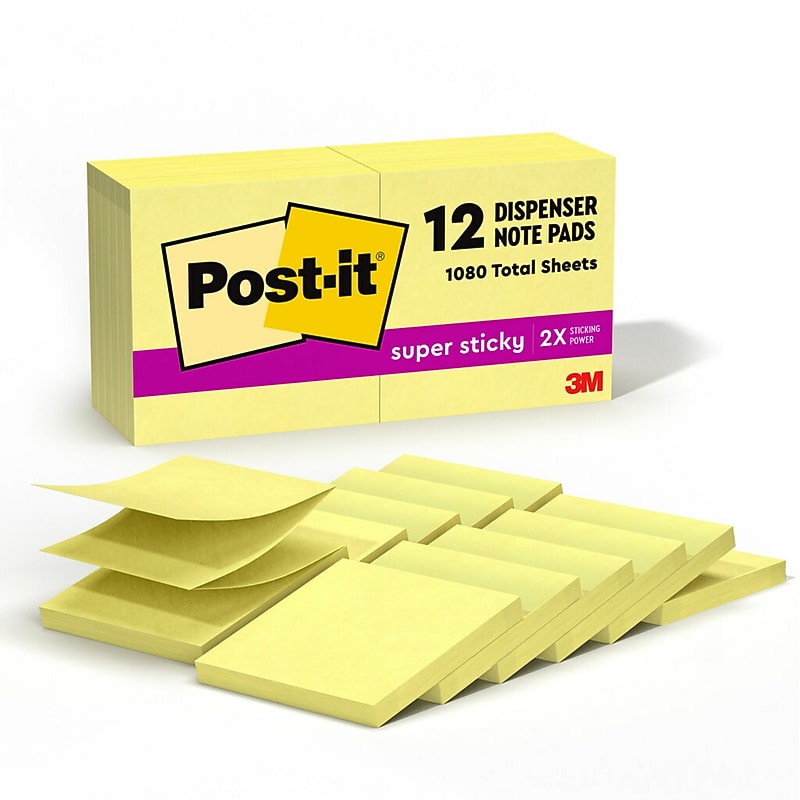 Post-it Super Sticky Pop-up Notes, 3" x 3", Canary Collection, 90 Sheet/Pad, 12 Pads/Pack (R33012SSCY) image 1