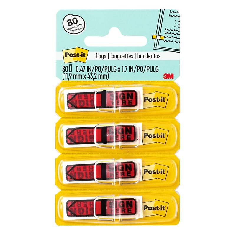 Post-it 'Sign Here' Message Flags, .47" Wide, Red, 80 Flags/Pack (684-RDSH) image 1