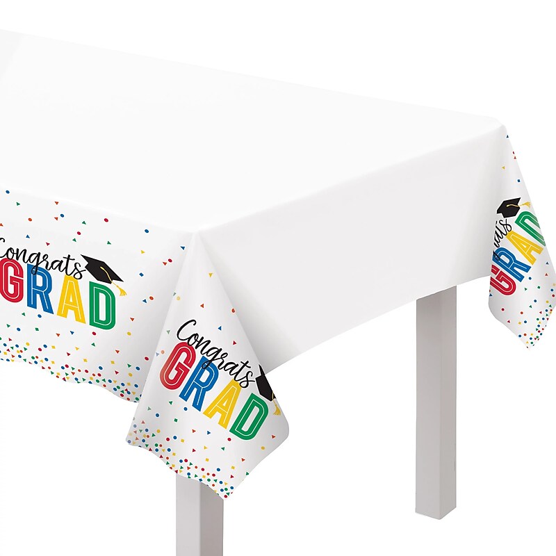 Party City Colorful Future 102" x 54" Plastic Table Cover, Multicolored (AM572928-PC) image 1