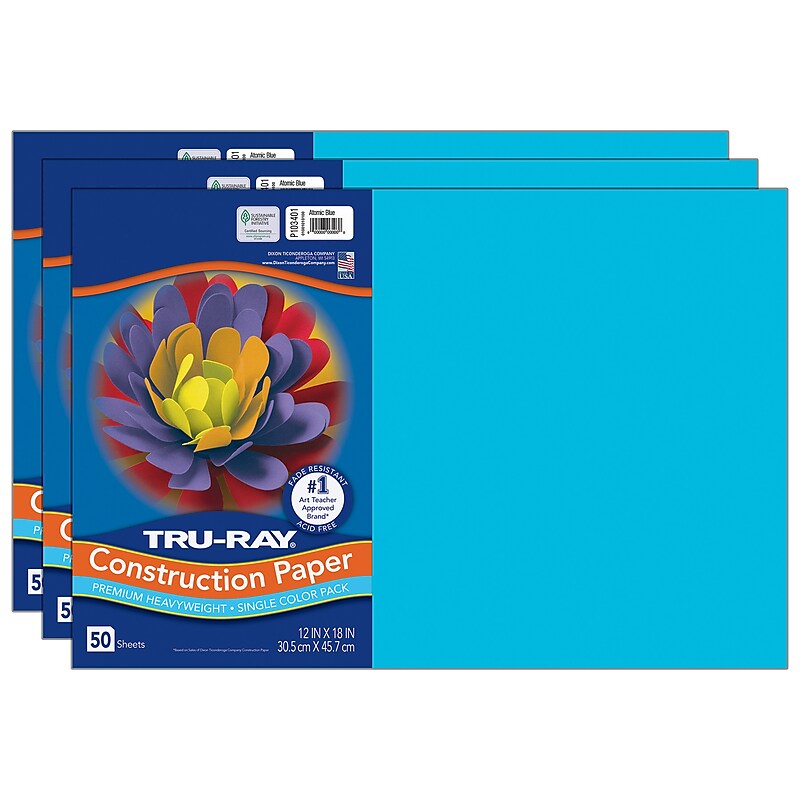 Tru-Ray 12" x 18" Construction Paper, Atomic Blue, 50 Sheets/Pack, 3 Packs/Bundle (PAC103401-3) image 1